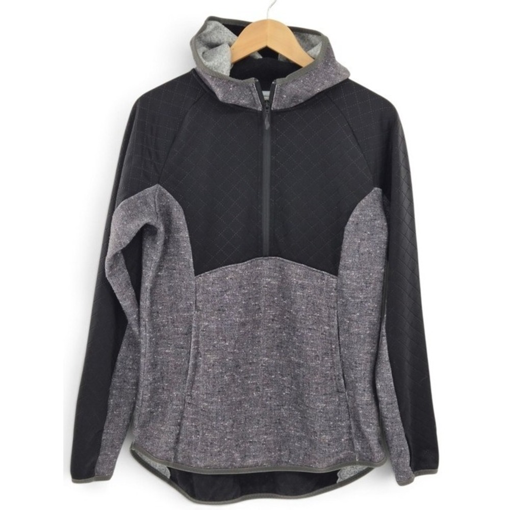 The North Face Womens L Grey Black Hooded Hybrid Fleece Half Zip Pullover Hiking